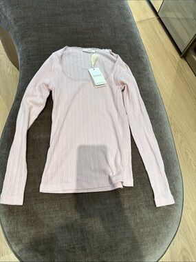 Soft Pink Ribbed Long-Sleeve Scoop Neck Top - Doen xs NwT Romy blush